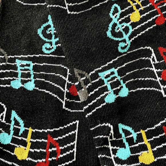Music Note Patterned Black Socks Colorful Treble Clefs Notes Singer Musician - Picture 4 of 8
